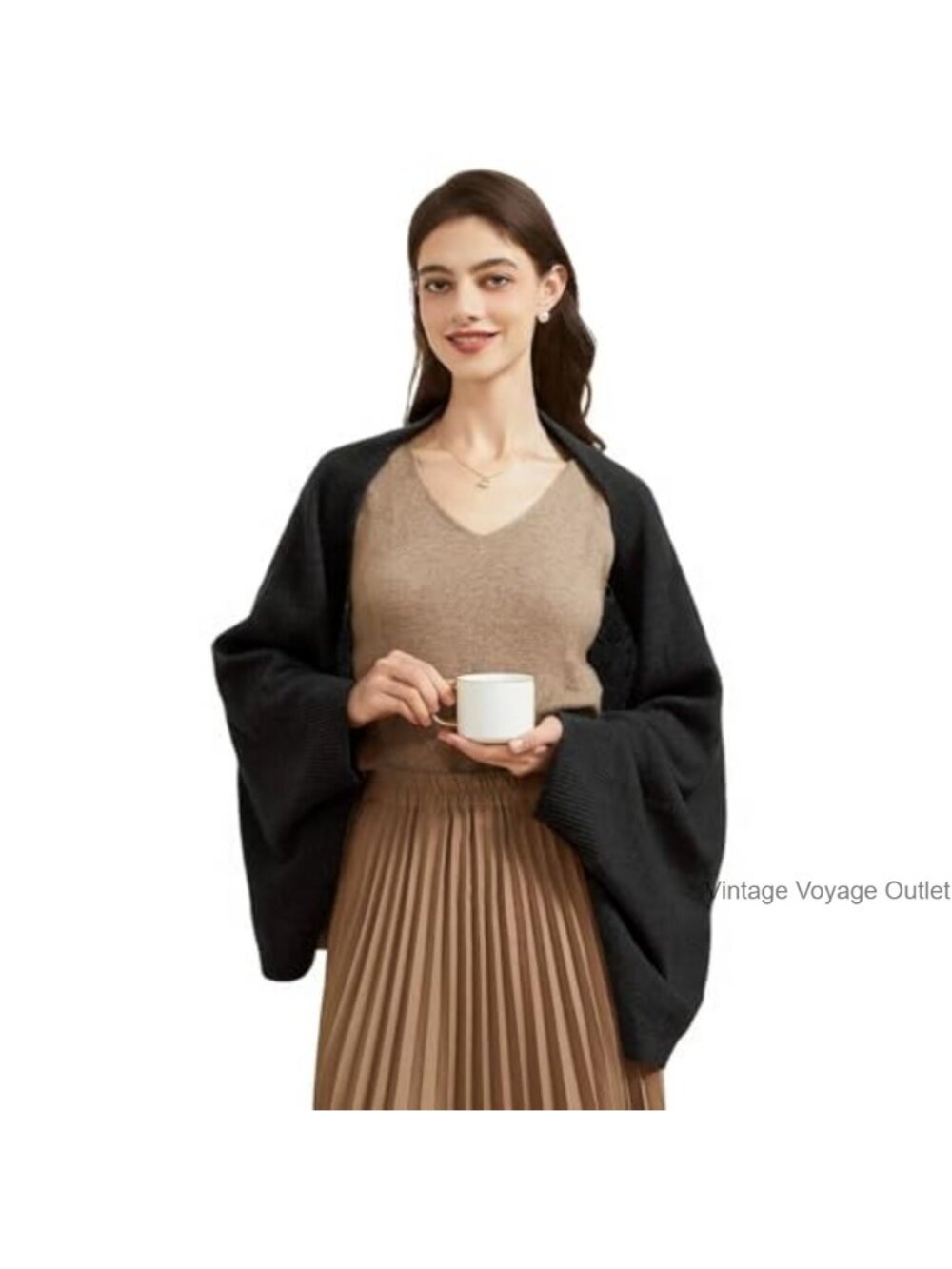 Wool Nylon Open Front Shawl Wrap Warm Pashmina Scarf Sweater Cape
